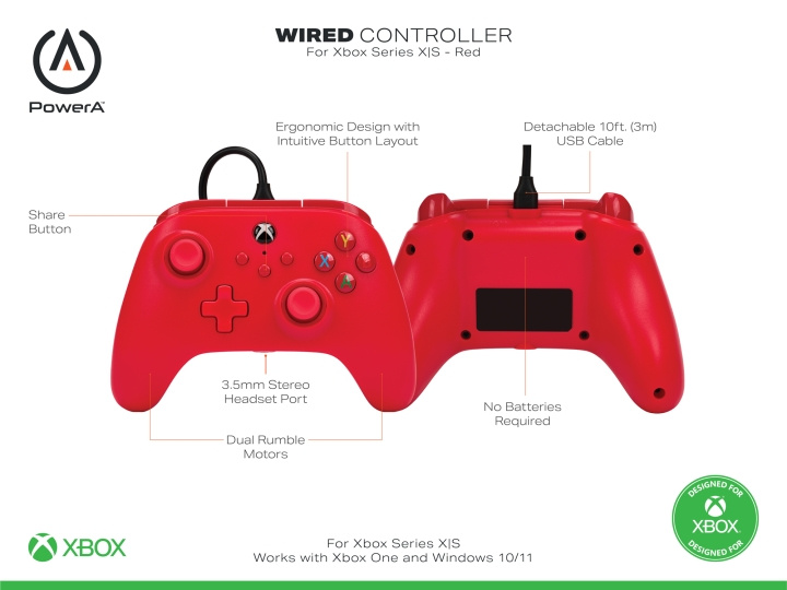 PowerA PowerA Bedrade controller voor Xbox Series X - S - Rood in de groep HOME ELECTRONICS / Spelconsoles en accessoires / Nintendo Switch bij TP E-commerce Nordic AB (D02344)