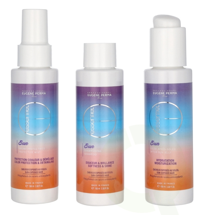 Eugene Perma Essentiel Sun Travel Set 300 ml 3x100ml - Protective Spray/After-Sun Shampoo/After-Sun Gel in de groep BEAUTY & HEALTH / Huidsverzorging / Zonnebank / Zonnebescherming bij TP E-commerce Nordic AB (D03154)