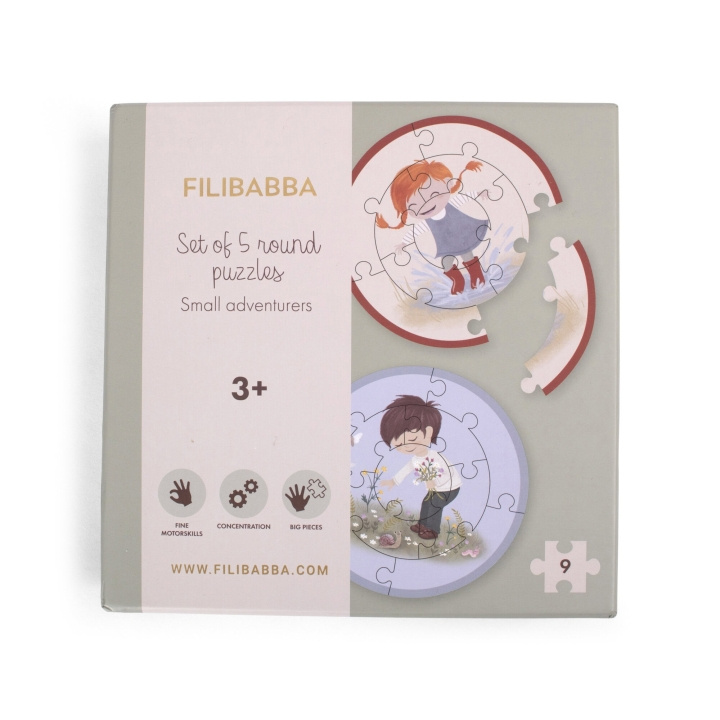 Filibabba Set van 5 ronde puzzels - Kleine avonturiers - (FI-03321) in de groep SPORT, VRIJE TIJD & HOBBY / Hobby / Puzzel bij TP E-commerce Nordic AB (D04144)