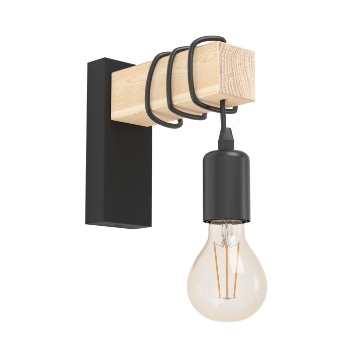 EGLO TOWNSHEND wandlamp in zwart en FSC-gekeurd hout in de groep HOME ELECTRONICS / Verlichting / Wandlampen bij TP E-commerce Nordic AB (D04557)