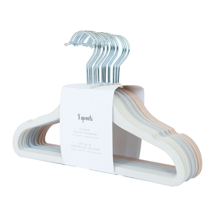 3 Sprouts Fluwelen Hanger (set van 15) - Crème, Grijs, Hazelnoot in de groep SPEELGOED, KINDER- & BABYPRODUCTEN / Kinderkamer / Opslag bij TP E-commerce Nordic AB (D04624)