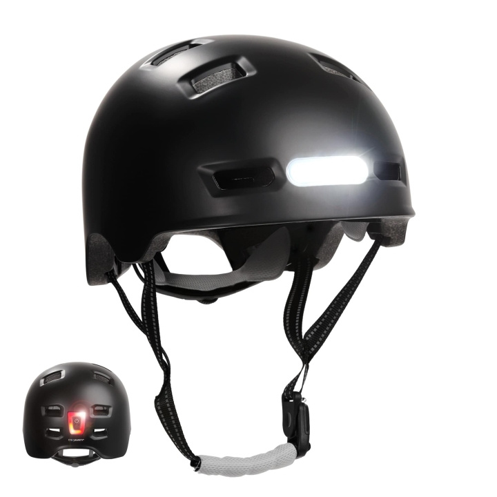 Crazy Safety Urban Bicycle and Skater Helmet with Front and Rear Lights - Black - L (57-61cm) in de groep SPORT, VRIJE TIJD & HOBBY / Sportuitrusting / Fietsaccessoires / Helmen bij TP E-commerce Nordic AB (D04793)