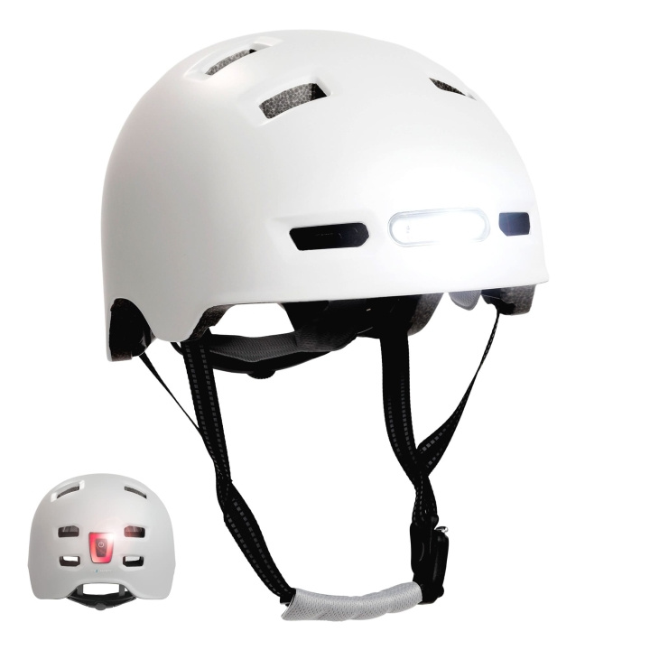 Crazy Safety Urban bicycle and skater helmet with front and rear lights - Matt White - M (54-57cm) in de groep SPORT, VRIJE TIJD & HOBBY / Sportuitrusting / Fietsaccessoires / Helmen bij TP E-commerce Nordic AB (D04794)