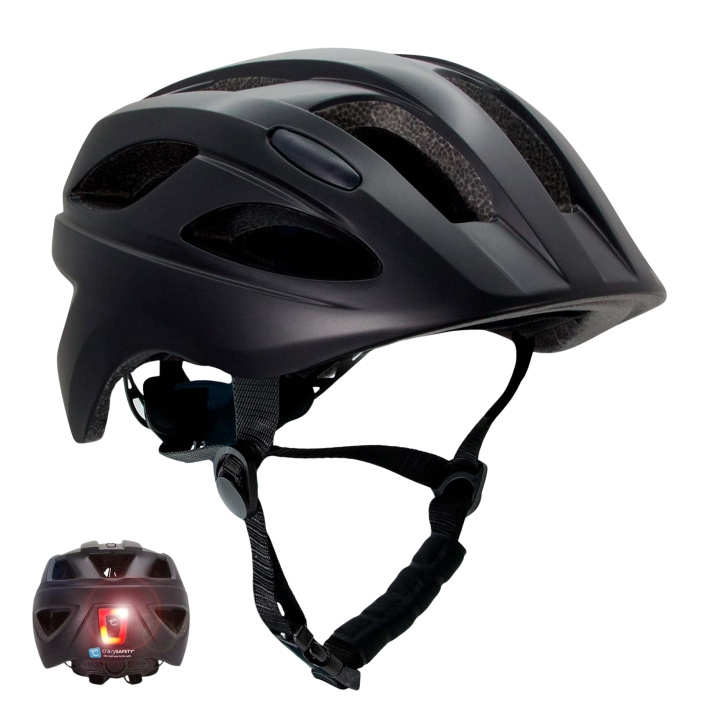 Crazy Safety Zwarte S.W.A.T Fietshelm voor kinderen 6-12 jaar met USB oplaadbaar ingebouwd rood LED licht - Zwart - M (54-58cm) in de groep SPORT, VRIJE TIJD & HOBBY / Sportuitrusting / Fietsaccessoires / Helmen bij TP E-commerce Nordic AB (D05107)