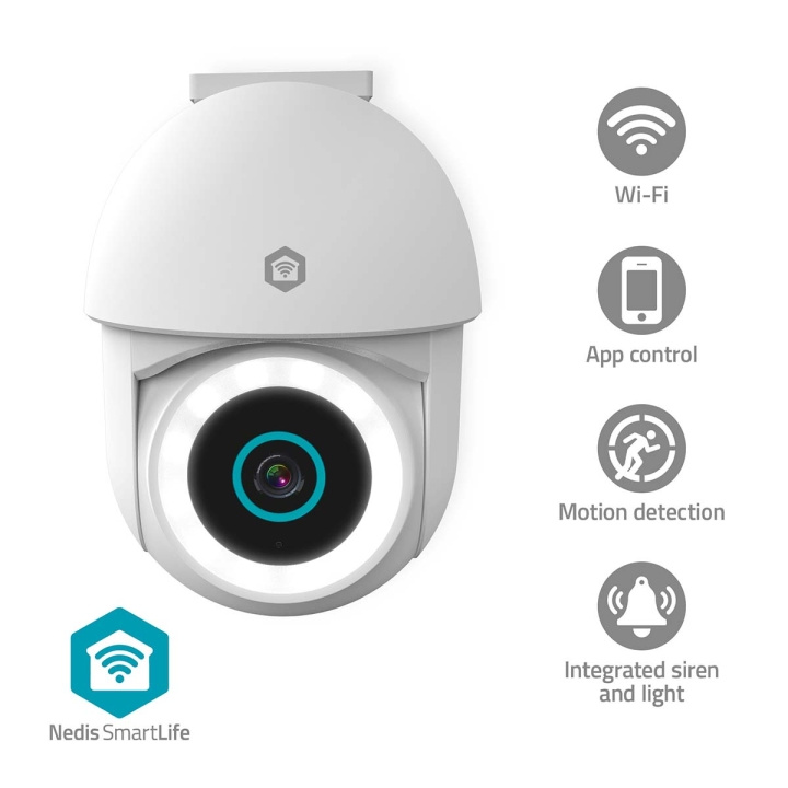 Nedis SmartLife Camera voor Buiten | Wi-Fi | Spotlight | 3MP Full HD 1296p | Pan tilt | IP65 | Cloud Opslag (optioneel) / microSD (niet inbegrepen) / Onvif | 5 V DC | Met bewegingssensor | Nachtzicht | Wit in de groep HUISHOUDEN & TUIN / Alarm & Beveiliging / Beveiligingscamera\'s bij TP E-commerce Nordic AB (D05483)