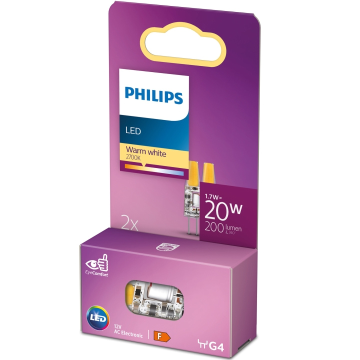 Philips LED G4 1,7W (20W) 12V Micro 200lm Dimbar Varmvit 2-pack in de groep HOME ELECTRONICS / Verlichting / LED-lampen bij TP E-commerce Nordic AB (D05495)