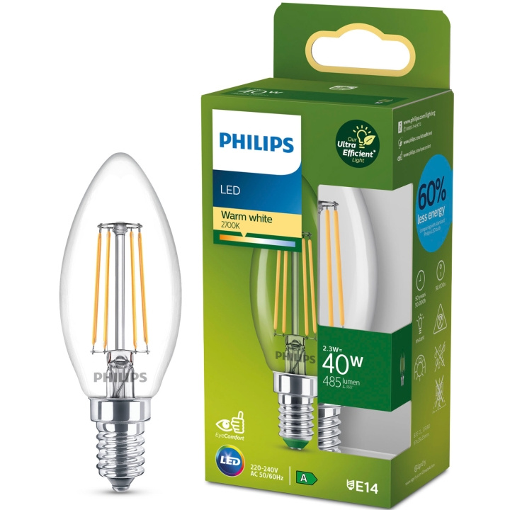 Philips LED E14 Kron B35 2,3W (40W) Klar 485lm 2700K Energiklass A in de groep HOME ELECTRONICS / Verlichting / LED-lampen bij TP E-commerce Nordic AB (D05499)