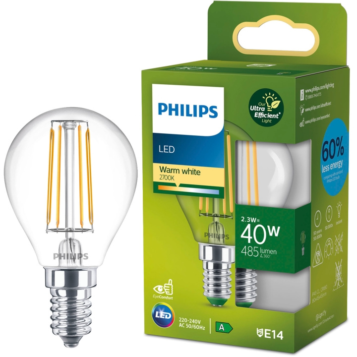 Philips LED E14 Klot P45 2,3W (40W) Klar 485lm 2700K Energiklass A in de groep HOME ELECTRONICS / Verlichting / LED-lampen bij TP E-commerce Nordic AB (D05500)