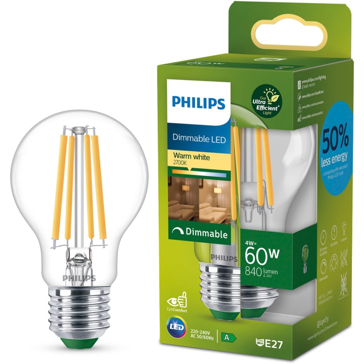 Philips LED E27 Normal A60 4W (60W) Klar 840lm Dimbar 2700K Energiklass A in de groep HOME ELECTRONICS / Verlichting / LED-lampen bij TP E-commerce Nordic AB (D05501)