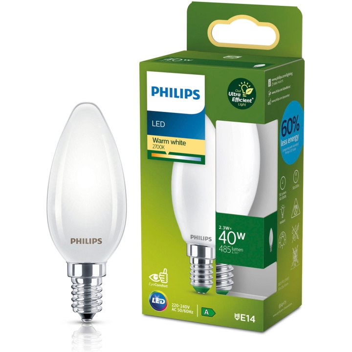 Philips LED E14 Kron B35 2,3W (40W) Frostad 485lm 2700K Energiklass A in de groep HOME ELECTRONICS / Verlichting / LED-lampen bij TP E-commerce Nordic AB (D05502)