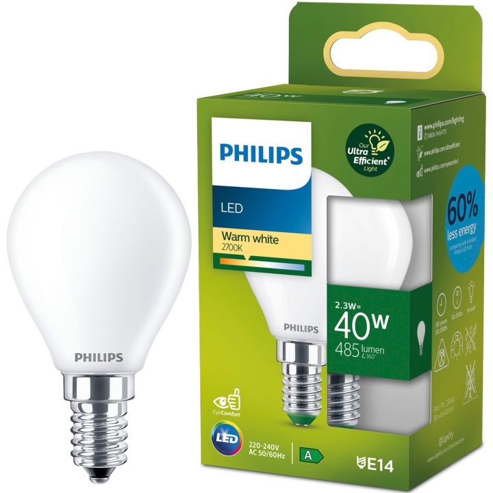 Philips LED E14 Klot P45 2,3W (40W) Frostad 485lm 2700K Energiklass A in de groep HOME ELECTRONICS / Verlichting / LED-lampen bij TP E-commerce Nordic AB (D05503)