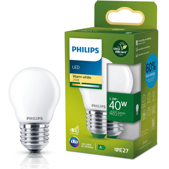 Philips LED E27 Klot P45 2,3W (40W) Frostad 485lm 2700K Energiklass A in de groep HOME ELECTRONICS / Verlichting / LED-lampen bij TP E-commerce Nordic AB (D05504)