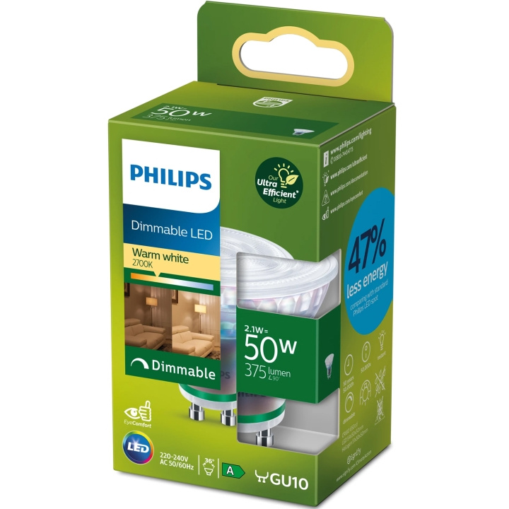 Philips LED GU10 2,1W (50W) 375lm Dimbar 2700K Energiklass A in de groep HOME ELECTRONICS / Verlichting / LED-lampen bij TP E-commerce Nordic AB (D05507)