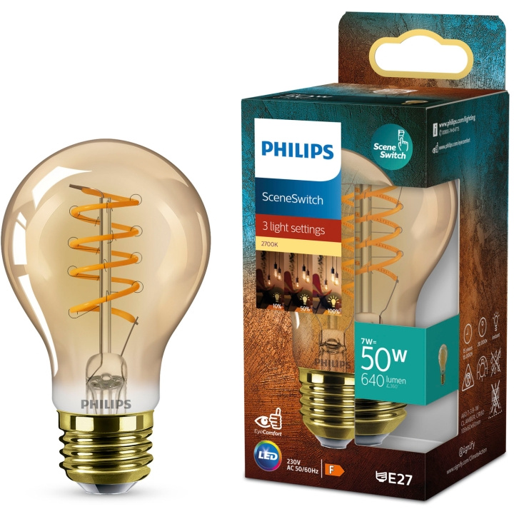 Philips LED SceneSwitch E27 A60 7-3,8-1W (50W) Deco spiral in de groep HOME ELECTRONICS / Verlichting / LED-lampen bij TP E-commerce Nordic AB (D05508)