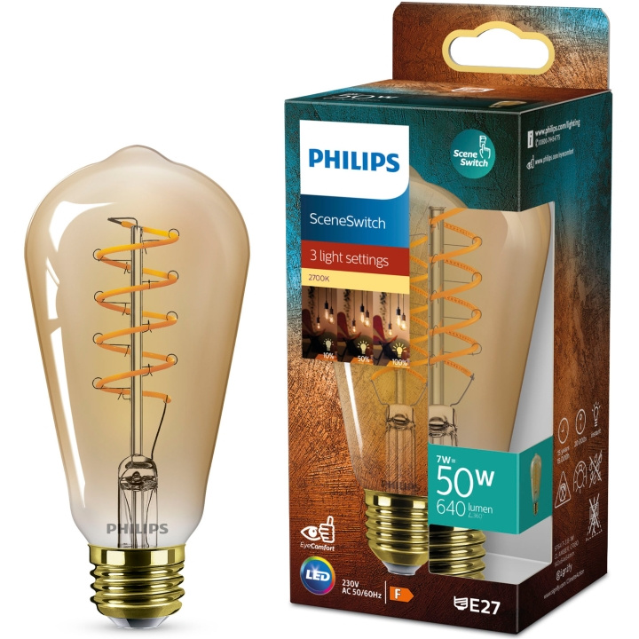 Philips LED SceneSwitch E27 ST64 7-3,8-1W (50W) Deco spiral in de groep HOME ELECTRONICS / Verlichting / LED-lampen bij TP E-commerce Nordic AB (D05509)