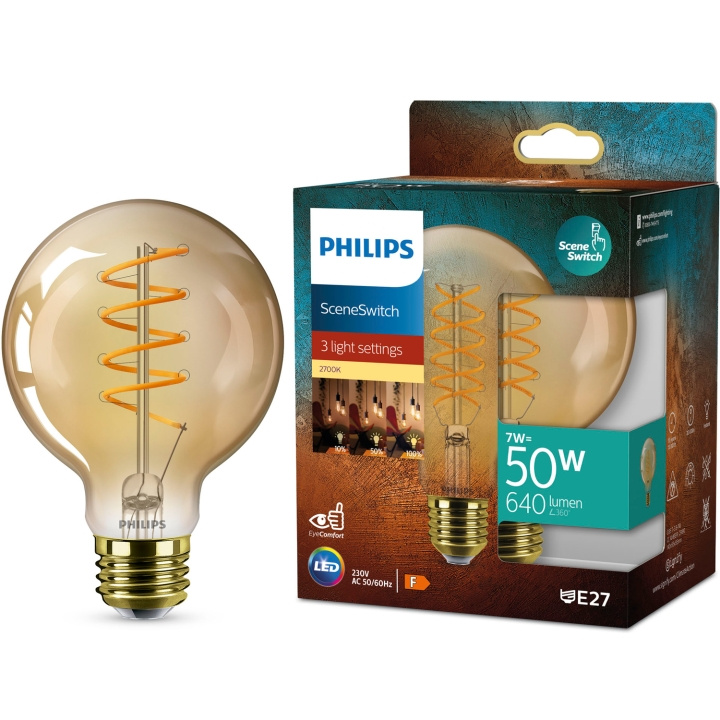 Philips LED SceneSwitch E27 G95 7-3,8-1W (50W) Deco spiral in de groep HOME ELECTRONICS / Verlichting / LED-lampen bij TP E-commerce Nordic AB (D05510)