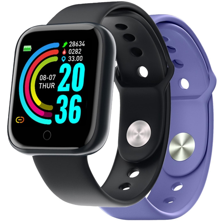 Celly Trainerbeat Smartwatch med två armband Svart + Lila in de groep SPORT, VRIJE TIJD & HOBBY / Smartwatch & Activiteitsmeters / Smartwatches bij TP E-commerce Nordic AB (D05522)