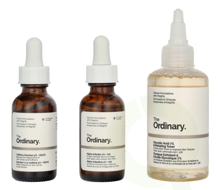 The Ordinary The Bright Set 160 ml Glycolic Acid 7% Exfoliating Toner 100ml/Alpha Arbutin 2% + HA 30ml/Caffeine Solution 5% 30ml in de groep BEAUTY & HEALTH / Huidsverzorging / Gezicht / Huidserum bij TP E-commerce Nordic AB (D05983)