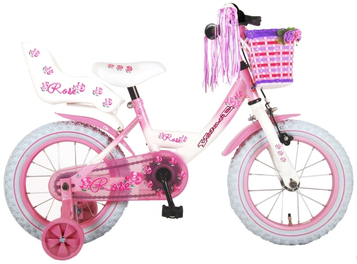 Volare Volare 14 Rose w. Dollcarrier - Roze/wit (81403) in de groep SPEELGOED, KINDER- & BABYPRODUCTEN / Buitenspeelgoed / Fietsen & Steppen bij TP E-commerce Nordic AB (D06529)