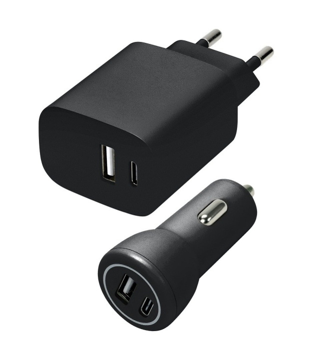 Speedlink Wand- & autolader set USB-A & USB-C 15W, zwart in de groep SMARTPHONE & TABLETS / Opladers & Kabels / Autoladers / Autoladers USB bij TP E-commerce Nordic AB (D06674)