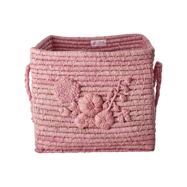 RICE Raffia Vierkante Mand met Geborduurde Bloemen - Roze in de groep SPEELGOED, KINDER- & BABYPRODUCTEN / Kinderkamer / Opslag bij TP E-commerce Nordic AB (D06740)