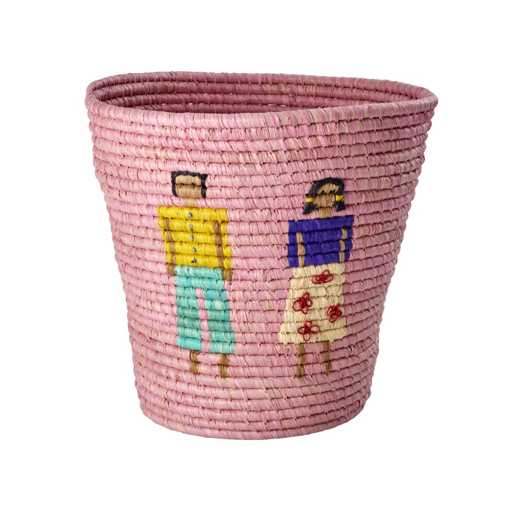 RICE Ronde mand van raffia met mensen en 3D details - Roze in de groep SPEELGOED, KINDER- & BABYPRODUCTEN / Kinderkamer / Opslag bij TP E-commerce Nordic AB (D06761)