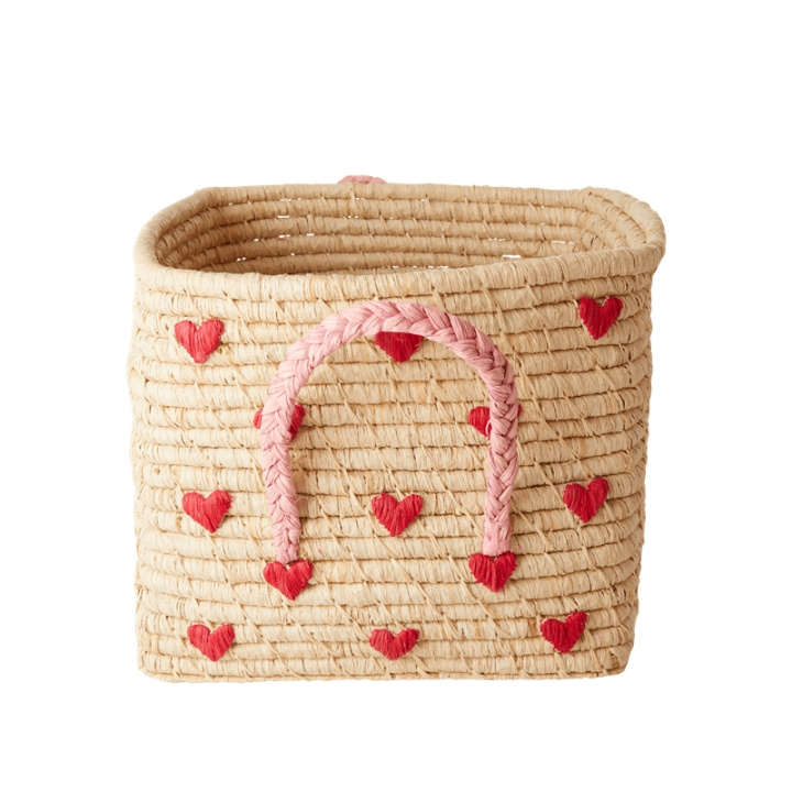 RICE Kleine vierkante mand van raffia met handvaten - Harten in de groep SPEELGOED, KINDER- & BABYPRODUCTEN / Eten & Drinken / Kinderservies bij TP E-commerce Nordic AB (D07709)