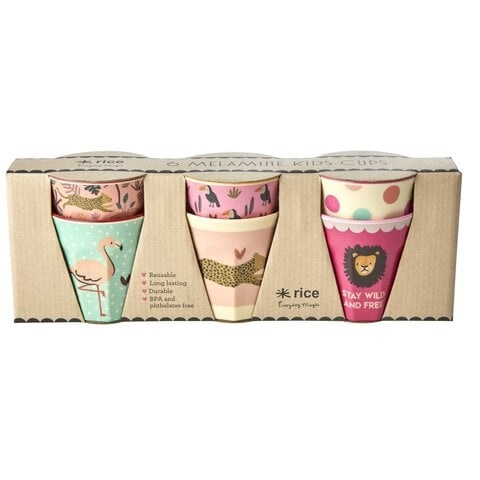 RICE 6 stuks kleine melamine kinderbekers Jungle print roze in de groep SPEELGOED, KINDER- & BABYPRODUCTEN / Eten & Drinken / Kinderservies bij TP E-commerce Nordic AB (D07712)