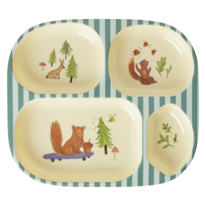 RICE Melamine Kids 4 Kamer Bord - Blauw Happy Forest Print - Blauw in de groep SPEELGOED, KINDER- & BABYPRODUCTEN / Eten & Drinken / Kinderservies bij TP E-commerce Nordic AB (D07720)