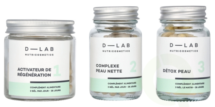 D-Lab Nutricosmetics D-Lab Perfect Skin Set 3 piece 3x56 Gels - Activateur de Regenaration No 1/Complexe Peau Nette No 2/Detox Peau No 3 in de groep BEAUTY & HEALTH / Huidsverzorging / Gezicht / Hulpmiddelen voor huidverzorging bij TP E-commerce Nordic AB (D07926)