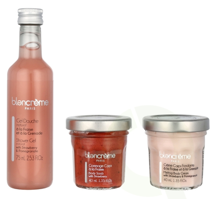 Blancreme Body Essentials Trio Set 155 ml Shower Gel 75ml/Body Scrub 40ml/Body Cream 40ml - Strawberry & Pomegranate in de groep BEAUTY & HEALTH / Huidsverzorging / Lichaamsverzorging / Bad- en douchegels bij TP E-commerce Nordic AB (D07964)