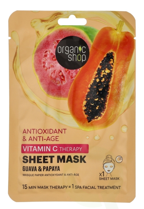 Organic Shop Antioxidant & Anti-Aging Vitamin C Sheet Mask 25 g Guava & Papaya in de groep BEAUTY & HEALTH / Huidsverzorging / Gezicht / Maskers bij TP E-commerce Nordic AB (D08191)