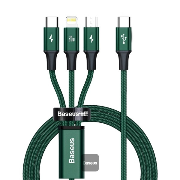 Baseus Rapid Series 3-in-1 USB-C naar Lightning/Micro/USB-C 1,5m Groen in de groep COMPUTERS & RANDAPPARATUUR / Computerkabels / USB / USB-C bij TP E-commerce Nordic AB (D10365)