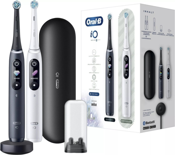 Oral B iO Series 8 Duo Electric toothbrush, Black & White in de groep BEAUTY & HEALTH / Mondverzorging / Elektrische tandenborstels bij TP E-commerce Nordic AB (D10473)