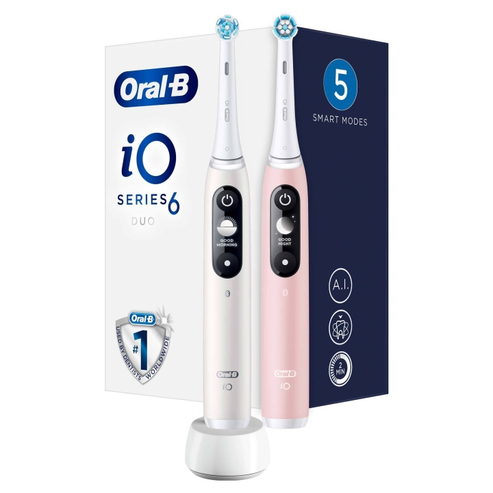 Oral B iO Series 6 Duo Electric Toothbrush, White & Light Pink in de groep BEAUTY & HEALTH / Mondverzorging / Elektrische tandenborstels bij TP E-commerce Nordic AB (D10509)