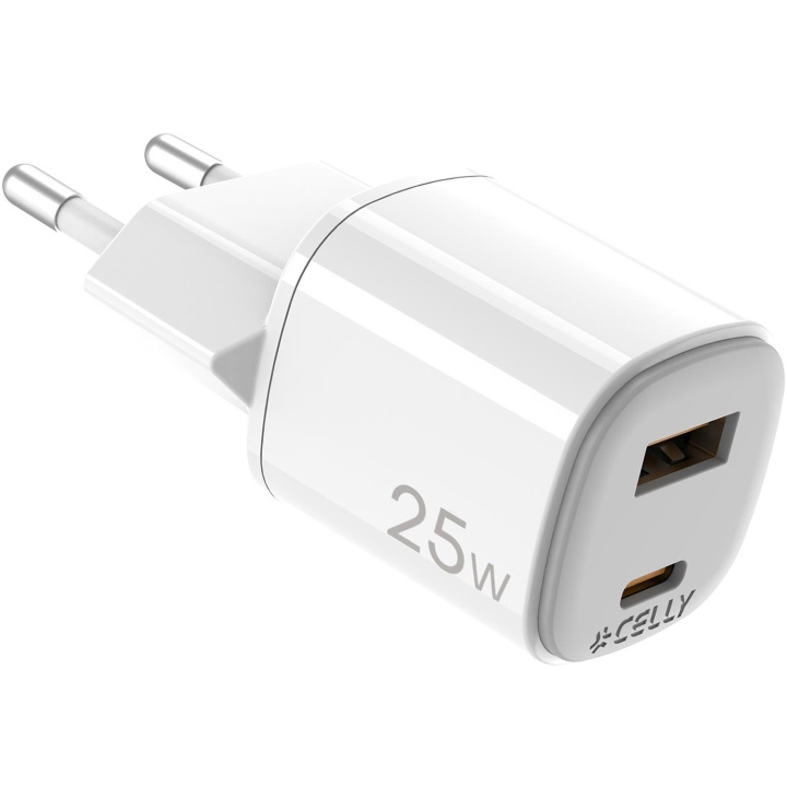 Celly USB-laddare GaN 1 x USB-A + 1 x USB-C PD 25W in de groep SMARTPHONE & TABLETS / Opladers & Kabels / Wandoplader / Wandoplader USB bij TP E-commerce Nordic AB (D11520)