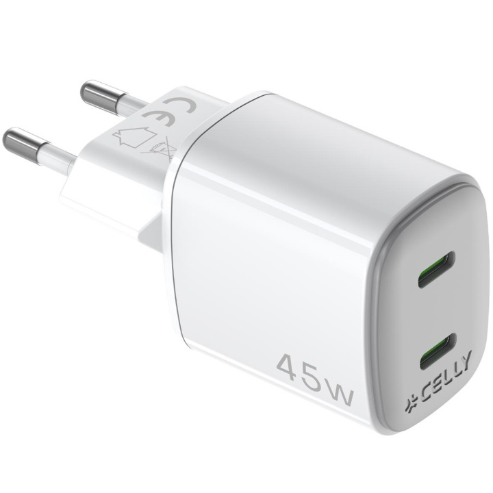 Celly USB-laddare GaN 2 x USB-C PD 45W in de groep SMARTPHONE & TABLETS / Opladers & Kabels / Wandoplader / Wandoplader Type C bij TP E-commerce Nordic AB (D11522)