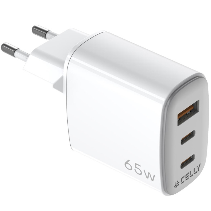 Celly USB-laddare GaN 1 x USB-A + 2 x USB-C PD 65W in de groep SMARTPHONE & TABLETS / Opladers & Kabels / Wandoplader / Wandoplader Type C bij TP E-commerce Nordic AB (D11523)