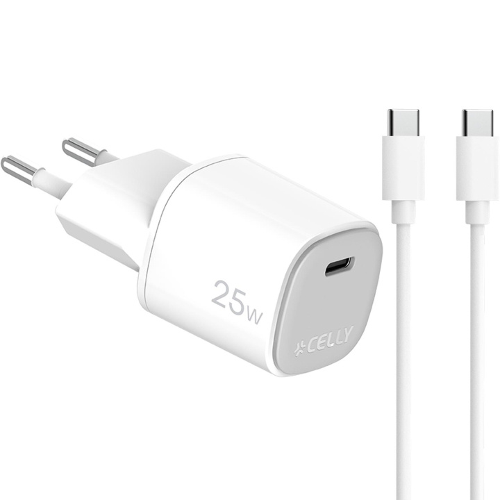 Celly USB-laddare GaN 1 x USB-C PD 25W + USB-C-kabel in de groep SMARTPHONE & TABLETS / Opladers & Kabels / Wandoplader / Wandoplader Type C bij TP E-commerce Nordic AB (D11524)