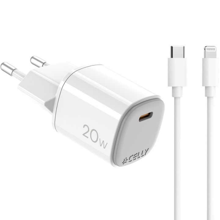 Celly USB-laddare GaN 1 x USB-C PD 20W + Lightning-kabel in de groep SMARTPHONE & TABLETS / Opladers & Kabels / Wandoplader / Wandoplader Type C bij TP E-commerce Nordic AB (D11525)