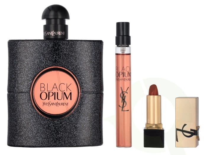 Yves Saint Laurent YSL Black Opium Giftset 101.3 ml Edp Spray 90ml/Edp Spray 10ml/Rouge Mini Pur Couture Lipstick (Nu Muse)1,3g in de groep BEAUTY & HEALTH / Cadeausets / Cadeausets voor haar bij TP E-commerce Nordic AB (D11760)