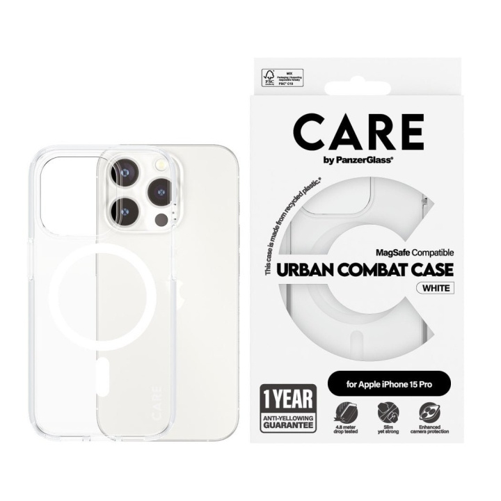 CARE by PanzerGlass - Transparant hoesje met witte MagSafe voor iPhone 15 Pro in de groep SMARTPHONE & TABLETS / Mobielbescherming / Apple / iPhone 15 bij TP E-commerce Nordic AB (D12562)