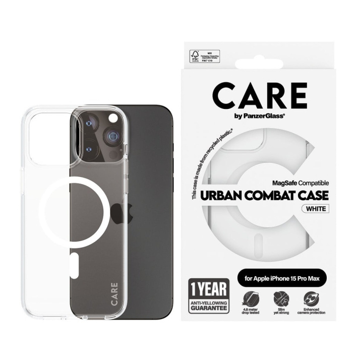 CARE by PanzerGlass - Transparant hoesje met witte MagSafe - iPhone 15 Pro Max in de groep SMARTPHONE & TABLETS / Mobielbescherming / Apple / iPhone 15 bij TP E-commerce Nordic AB (D12563)