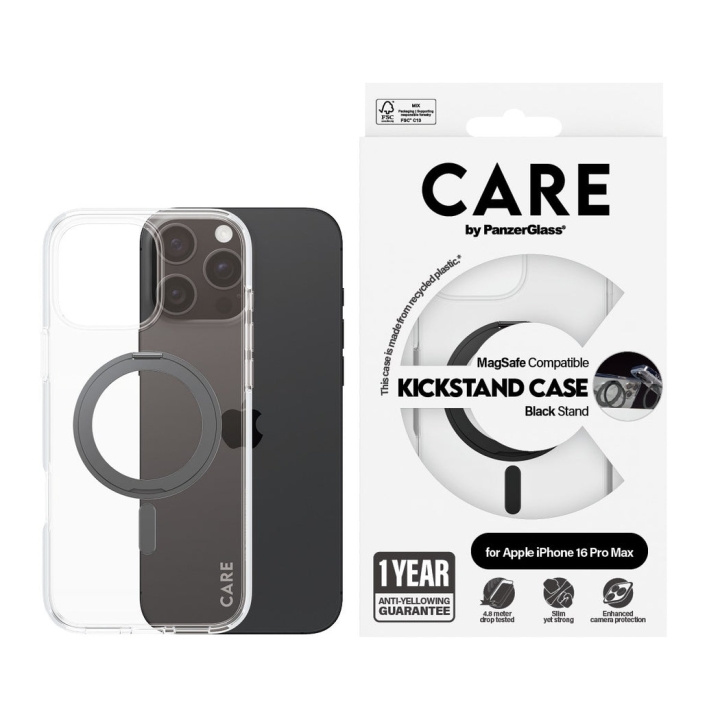 CARE by PanzerGlass - Transparant hoesje met zwarte MagSafe voor iPhone 16 Pro Max in de groep SMARTPHONE & TABLETS / Mobielbescherming / Apple / iPhone 16 bij TP E-commerce Nordic AB (D12574)