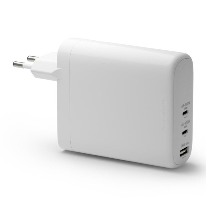 dbramante1928 Herladen - Wandlader GaN - USB-C 140W+100W+18W EU - Wit in de groep SMARTPHONE & TABLETS / Opladers & Kabels / Wandoplader / Wandoplader Type C bij TP E-commerce Nordic AB (D12816)