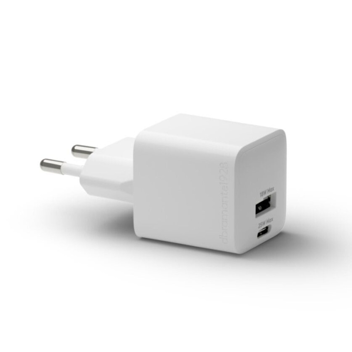 dbramante1928 Herladen - Wandlader GaN - USB-C+USB-A 25W+18W EU - Wit in de groep SMARTPHONE & TABLETS / Opladers & Kabels / Wandoplader / Wandoplader Type C bij TP E-commerce Nordic AB (D12822)