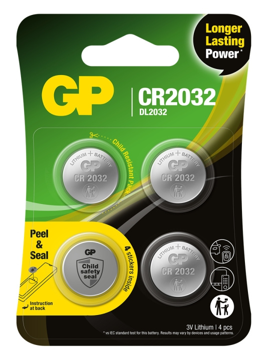 GP Lithiumcelbatterij CR2032, 3V, Veiligheidszegel, 4-pack in de groep HOME ELECTRONICS / Batterijen & Opladers / Batterijen / Knoopcel bij TP E-commerce Nordic AB (D13747)