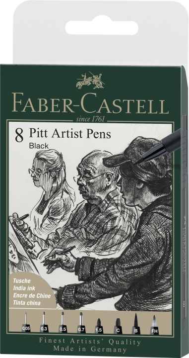 Faber-Castell Pitt Artist Pen Oost-Indische inktpen, portefeuille van 8, zwart (167158) in de groep SPORT, VRIJE TIJD & HOBBY / Hobby / Schilderen & tekenen / Pennen, kleurpotloden en inkt bij TP E-commerce Nordic AB (D13969)