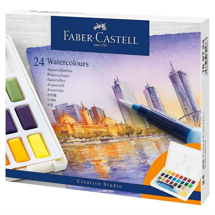 Faber-Castell Aquarelverf in pannenset 24ct (169724) in de groep SPORT, VRIJE TIJD & HOBBY / Hobby / Schilderen & tekenen / Pennen, kleurpotloden en inkt bij TP E-commerce Nordic AB (D14159)