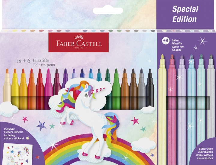 Faber-Castell Viltstift eenhoorn 18+6 + stickers (554221) in de groep SPORT, VRIJE TIJD & HOBBY / Hobby / Schilderen & tekenen / Pennen, kleurpotloden en inkt bij TP E-commerce Nordic AB (D14271)